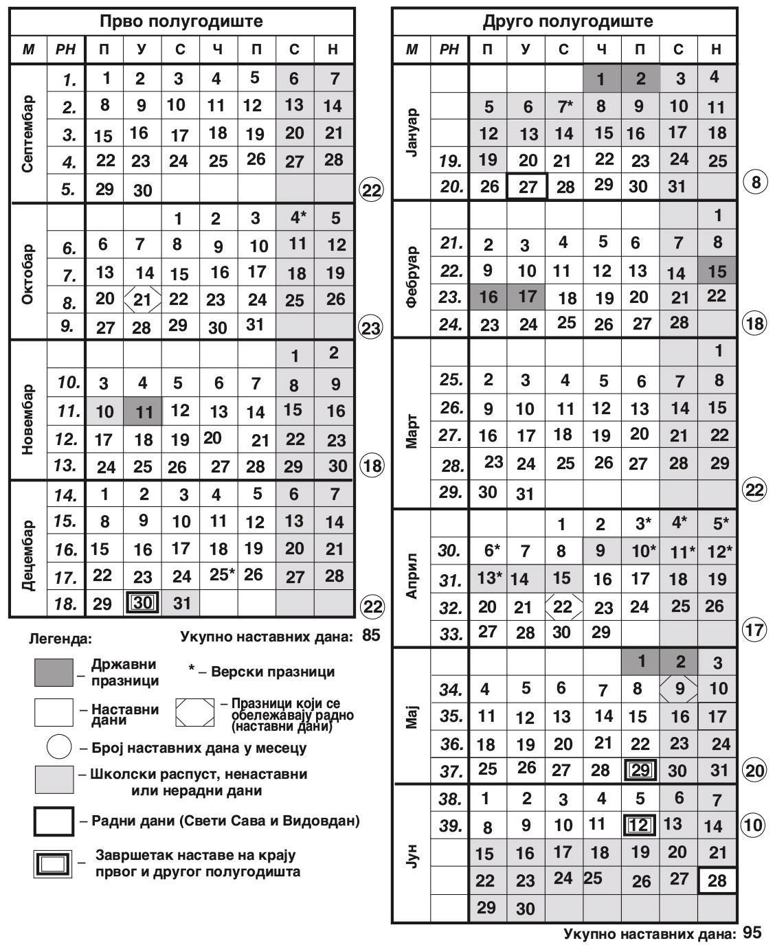 skolski kalendar 2014-2015